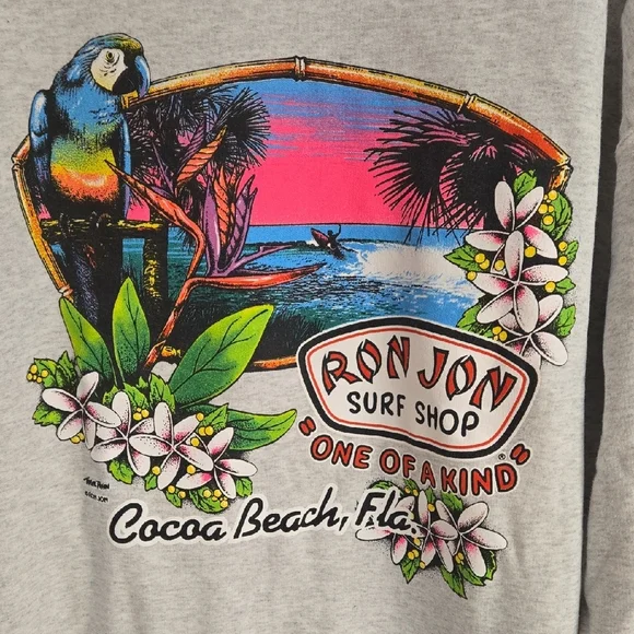 Ron Jon Gray Hoodie with Tropical Bird Graphics - Picture 2 of 5